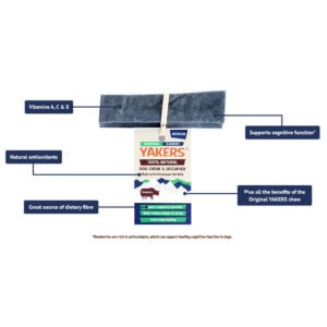 YAKERS natural dog chew with antioxidants and dietary fibre.