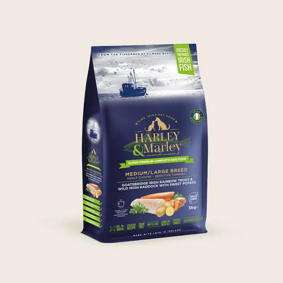 Harley & Marley Irish fish dog food package.