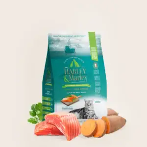 Harley & Marley cat food with salmon and sweet potato.