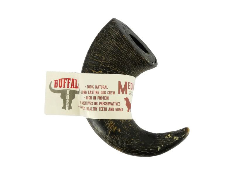 Buffalo horn dog chew, natural and durable.
